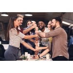 Cooperation and teambuilding concept. Colleagues building tower from fists