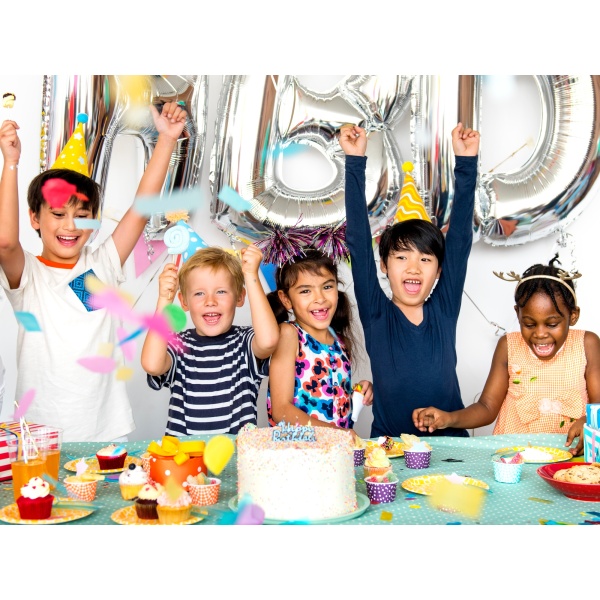 Diverse kids enjoying a birthday party