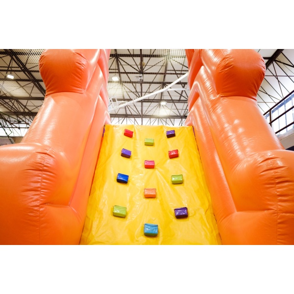 Inflatable castle to bounce and jump, with steps to climb.