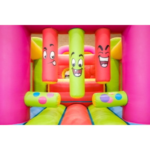 Inflatable castle to bounce and jump, with steps to climb.